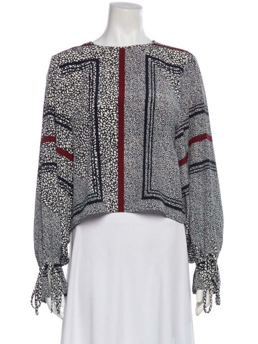 10 Crosby Derek Lam Black White and Burgundy Printed Long-Sleeve Blouse